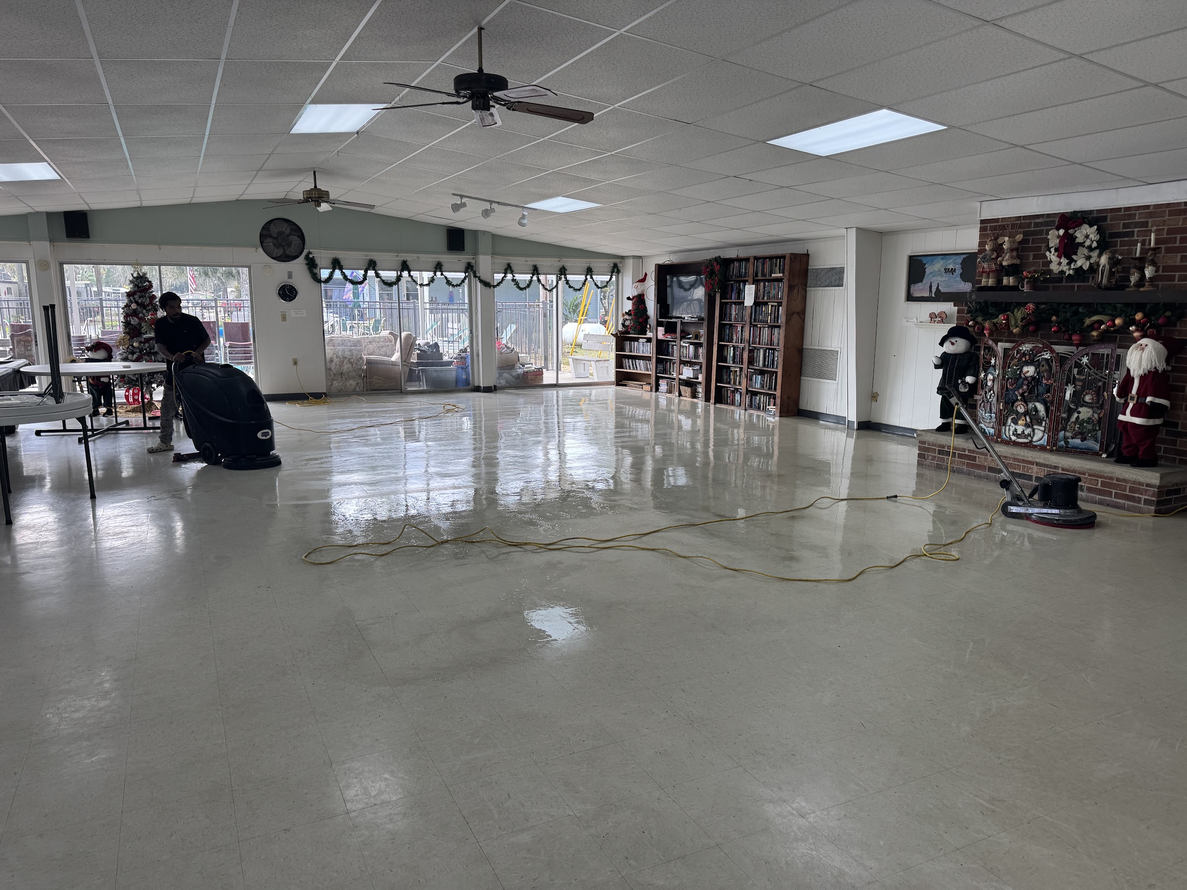 Commercial floor stripping before / during / after