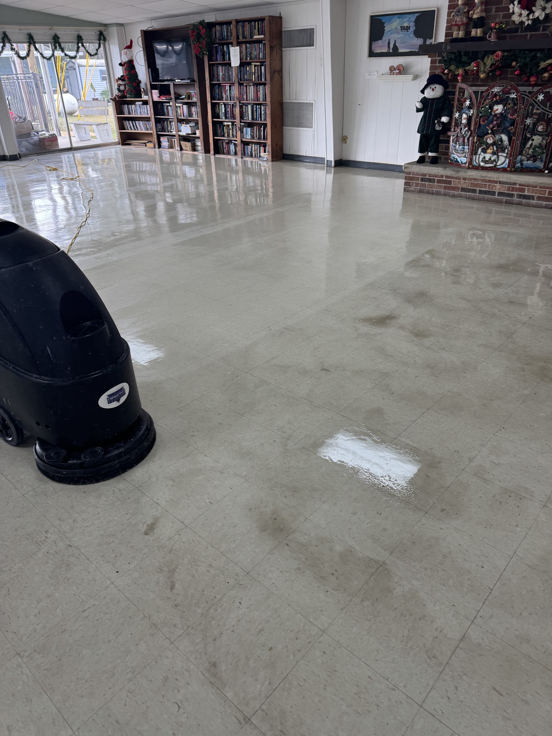 Freshly waxed floor showing high gloss finish